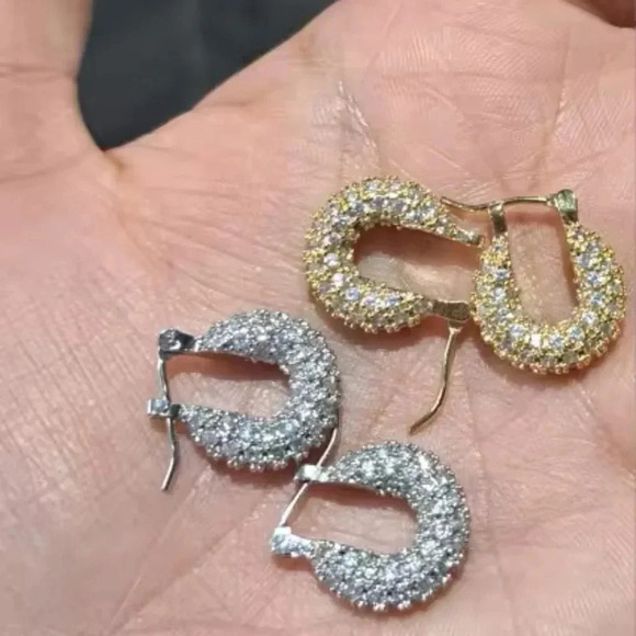 Baby Amalfi Pave Crystal Hoops Silver Earrings - Picture 1 of 5